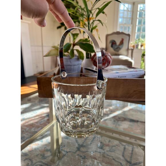 Vintage Glass Ice Bucket with Silver Handle, Barware  Made in Italy - Picture 2 of 10